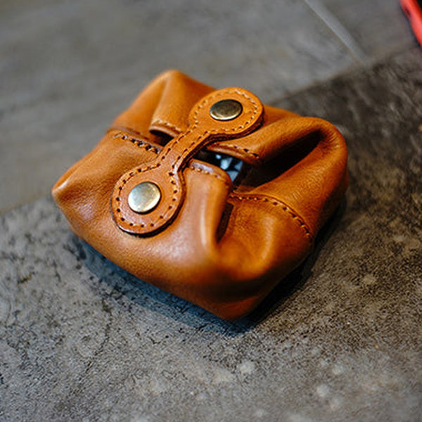 Vintage Women Brown Leather Coin Pouch Catch All Tray Coin Wallet Change Wallet For Women