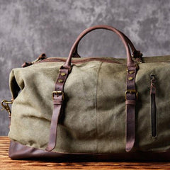 Green Canvas Duffle Bag Waxed Canvas Duffle Bag Canvas and Leather Duffle Bag Weekender Duffle Bag