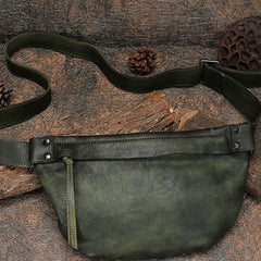 Vintage Women Leather Waist Bag Green Fanny Pack Handmade Hip Packs for Women