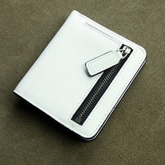 Cute Women White Leather Small Bifold Wallet Billfold Wallet with Coin Pocket For Women