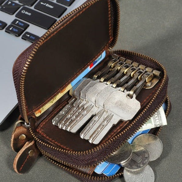 Zipper Key Holder for Car Keys Leather Key Wallet Mens Leather Car Key Fob Wallet Leather Key Holder Wallet