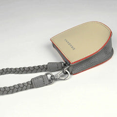 Womens Beige&Gray Leather Coin Zip Wallet with Leather Chain Leather Zip Wristlet Purse for Ladies