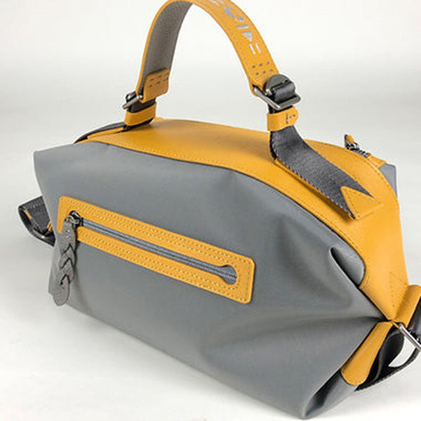 Cute Womens Gray&Yellow NYLON Handbag Purse Cube NYLON Shoulder Bag Crossbody Purse for Ladies