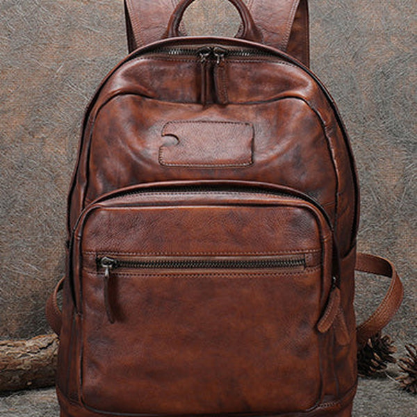 Best Brown Leather Rucksack Womens Vintage 16 inches Laptop Backpack Leather School Backpack Purse