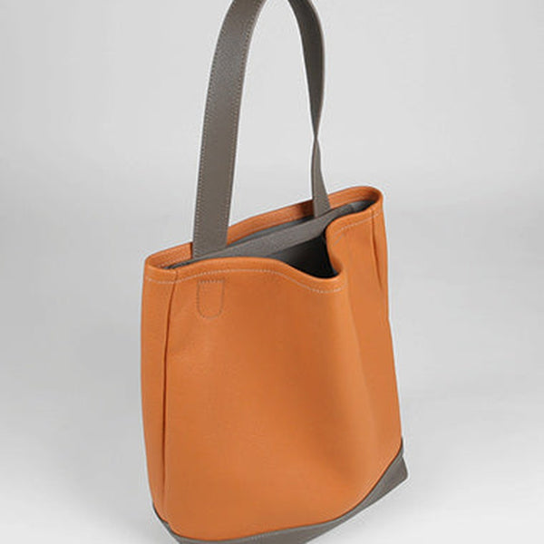 Cute Womens Orange Leather Shoulder Tote Bag Best Tote Handbag Shopper Bag Purse for Ladies