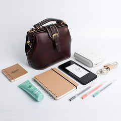 Handmade Womens Coffee Leather Small doctor Purse Coffee shoulder doctor bags for women