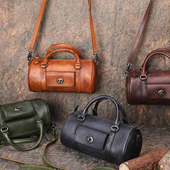 Leather Womens Barrel Handbag Handmade Barrel Handbag Crossbody Purse for Ladies