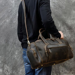 Dark Brown Large Leather Duffle Bag Vintage Leather Duffle Bag for Men 16L Mens Leather Weekend Bag