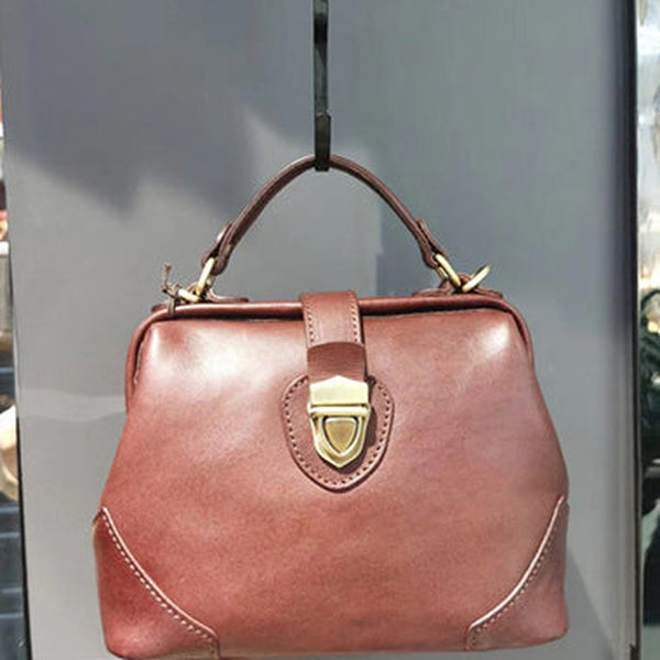 Womens Coffee Leather Doctor Handbag Purse Vintage Handmade Doctor Shoulder Bag for Women