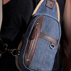 Blue Canvas Sling Backpack Men's Sling Bag Khaki Chest Bag Canvas One shoulder Backpack For Men