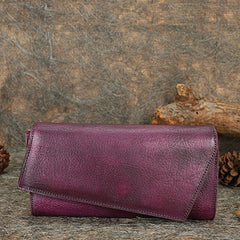 Purple Womens Geometry Leather Trifold Long Wallet Vintage Clutch Wallet for Ladies