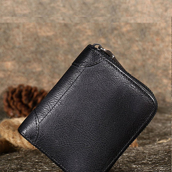 Vintage Women Gray Leather Small Wallet Zip Around Bifold Billfold Wallet with Coin Pocket For Women
