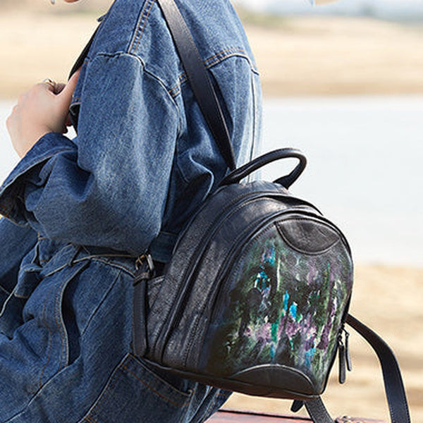 Best Watercolour Leather Rucksack Womens Vintage Small School Backpacks Leather Backpack Purse
