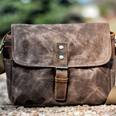 Cool Waxed Canvas Leather Mens Casual Waterproof Messenger Bag Camera Bag Side Bag For Men
