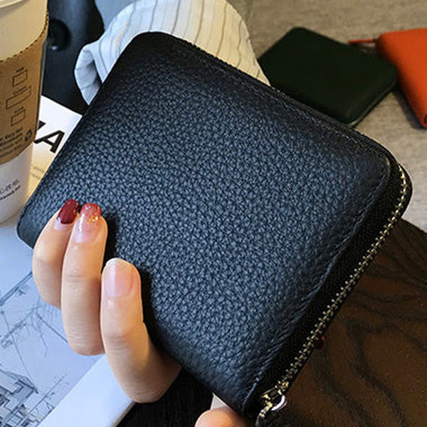 Cute Women Black Leather Card Holders Small Zip Card Wallet Card Holders Wallet For Women