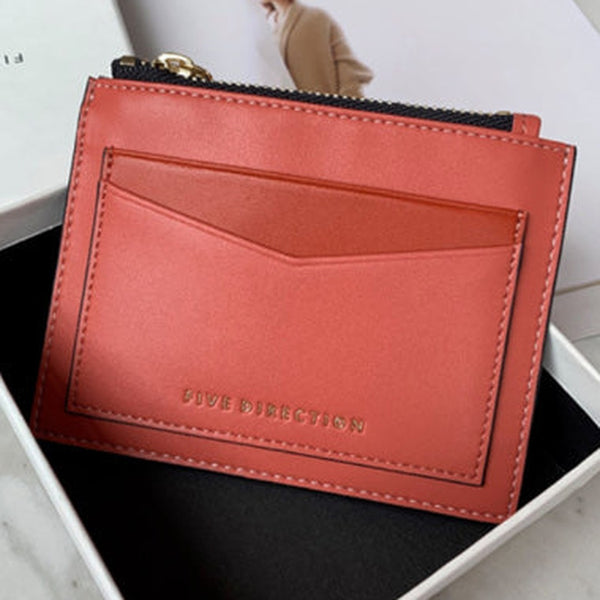 Cute Women Red Vegan Leather Card Holders Slim KeyChain Card Wallet Zip Change Wallet For Women