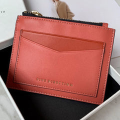 Cute Women Red Vegan Leather Card Holders Slim KeyChain Card Wallet Zip Change Wallet For Women