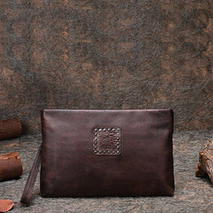 Handmade Womens Coffee Leather Large Wristlet Wallets Zip Clutch Purse Ladies Zipper Clutch Wallets for Women