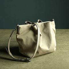 Small Womens Khaki Nylon Leather Crossbody Handbag Purse Bucket Khaki Nylon Shoulder Bag Purse for Ladies