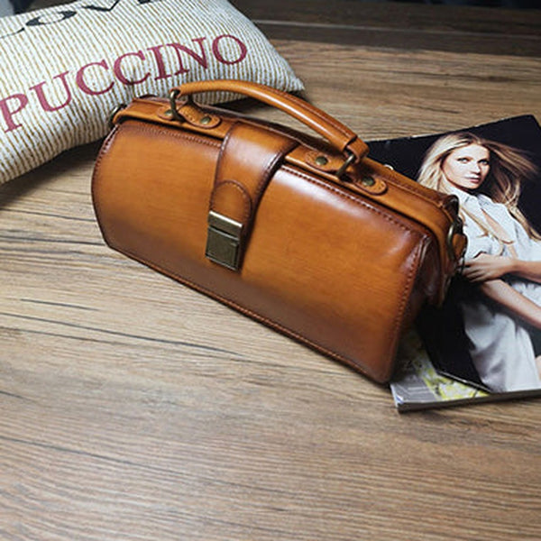 Vintage Womens Brown Leather Doctor Handbag Purses Vintage Handmade Doctor Crossbody Purse for Women