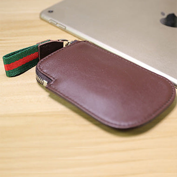 Cute Women Slim Coffee Leather Mini Zip Coin Wallet Small Zip Change Wallet For Women