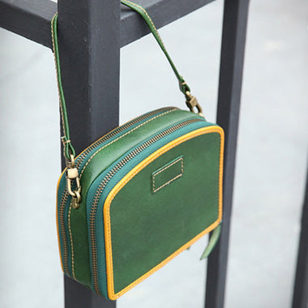 Handmade Women's Green Leather Shoulder Clutch Purse Handbag Crossbody Bag Clutch Purse