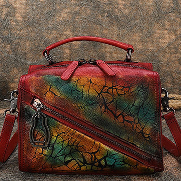 Best Red Leather Womens Buston Handbag Handmade Cube Handbag Crossbody Purse for Ladies