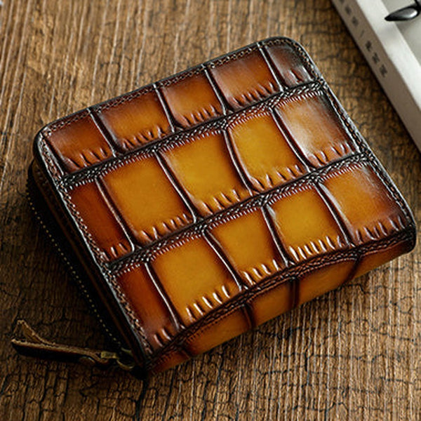 Small Brown Leather Zip Wallet Crocodile Pattern Womens Zip Around Wallets Zipper Clutch Wallet for Women