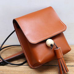 Cute Brown LEATHER Small Side Bag Handmade WOMEN Phone Crossbody BAG Purse FOR WOMEN