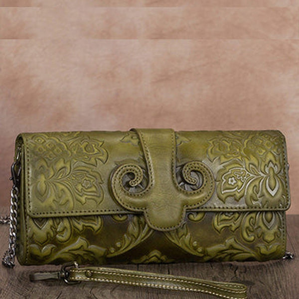 Vintage Sunflowers Green Leather Wristlet Wallet Womens Floral Shoulder Wallet Purse Zip Crossbody Purse Chain Shoulder Bag for Women