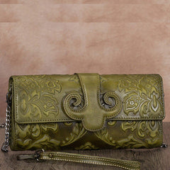 Vintage Sunflowers Green Leather Wristlet Wallet Womens Floral Shoulder Wallet Purse Zip Crossbody Purse Chain Shoulder Bag for Women