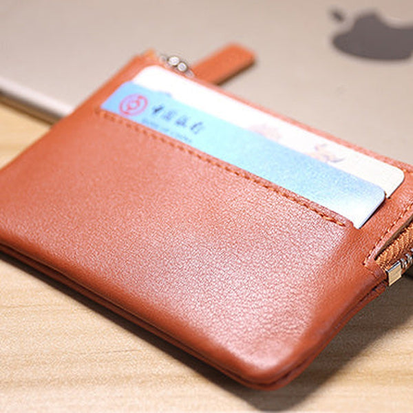 Cute Women Brown Leather Mini Card Wallet Coin Wallets Slim Change Wallets For Women