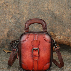 Red Leather Womens Small Vertical Shoulder Bag Small Handmade Crossbody Handbag Purse for Ladies
