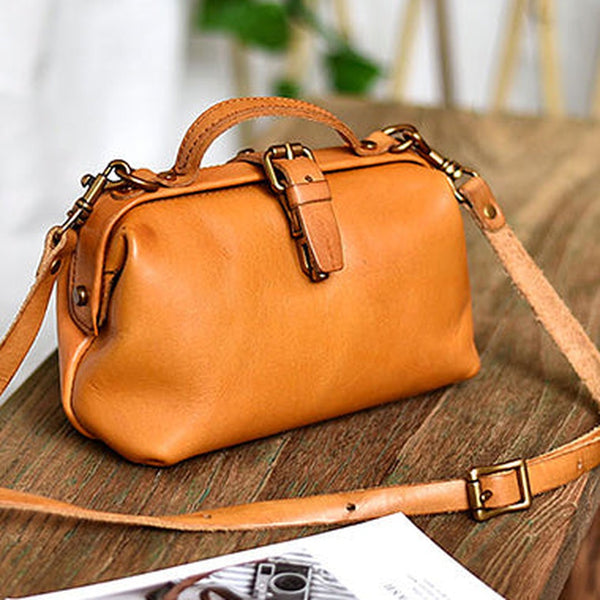 Womens Tan Leather Doctor Handbag Purses Vintage Green Doctor Side Purses for Women