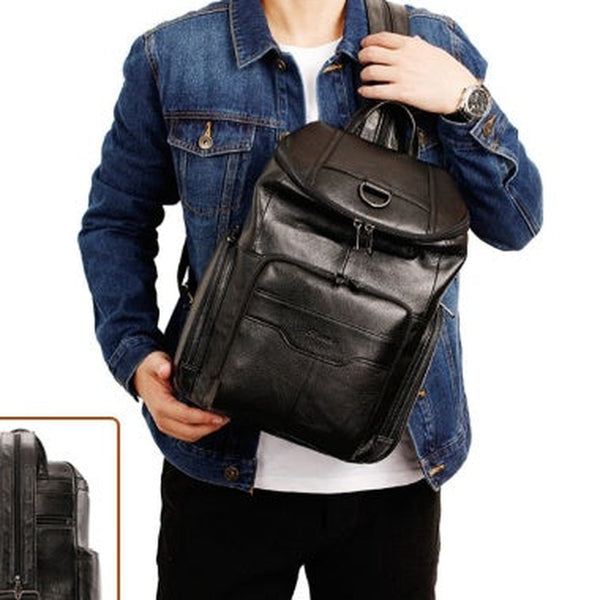 Black Leather Large Sling Bag For Men Convertible Sling Backpack For Big Men