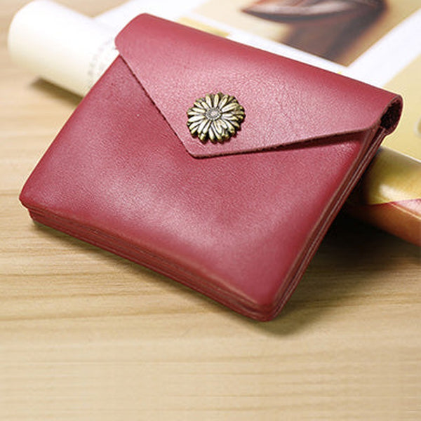 Cute Women Sunflower Red Leather Mini Billfold Wallet Coin Wallets Slim Change Wallets For Women