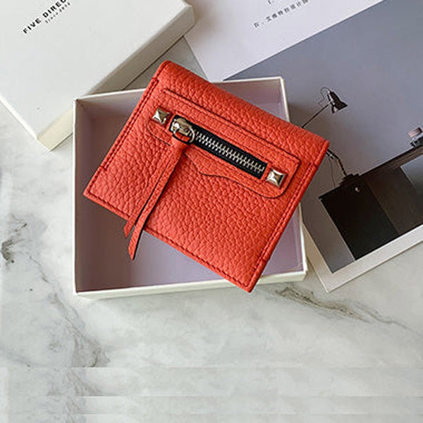 Cute Women Orange Leather Card Holders Slim Card Wallet Orange Bifold Credit Card Holder For Women