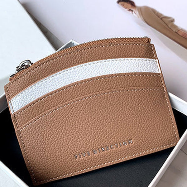 Cute Women Khaki Leather Card Holder Small Card Wallet Minimalist Credit Card Holders For Women