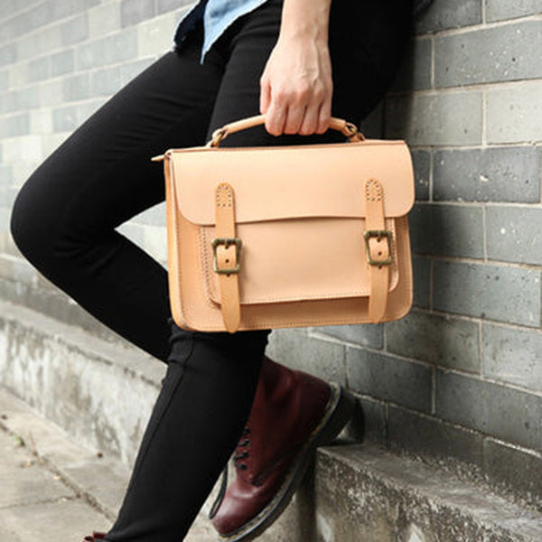 Handmade Womens Beige Leather Satchel Shoulder Bag Cambridge Structured Satchel Handbag Purse for Men