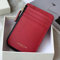 Cute Women Red Leather Slim Round Card Holder Card Wallet Zipper Change Wallet For Women