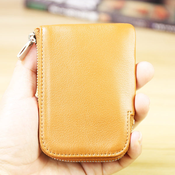 Women Leather Mini Zip Wallet Coffee Billfold Slim Coin Wallets Small Zip Change Wallet For Women