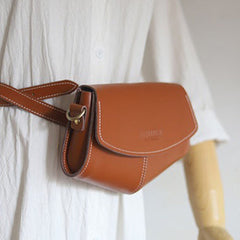 Cute LEATHER Sling Bag Side Bags Brown WOMEN Saddle SHOULDER BAG Small Crossbody Purses FOR WOMEN