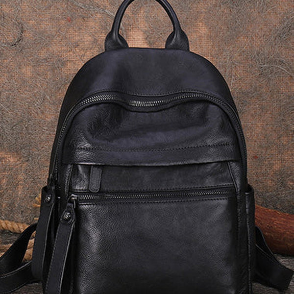 Best Vintage Black Gray Leather Rucksack Womens Vintage School Backpacks Leather Backpack Purse