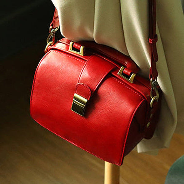 Womens Red Leather Doctor Handbag Purses Vintage Red Doctor Side Purse for Women