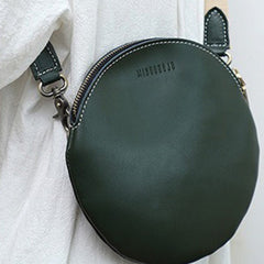Cute Round LEATHER Small Side Bag Green WOMEN Circle SHOULDER BAG Small Crossbody Purse FOR WOMEN