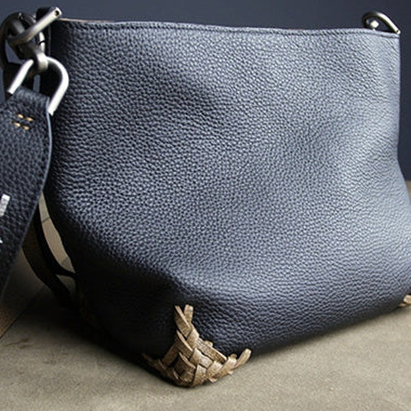 Black Womens Leather Bucket Shoulder Purse Womens Barrel Khaki Leather Handbag Shoulder Bag for Ladies