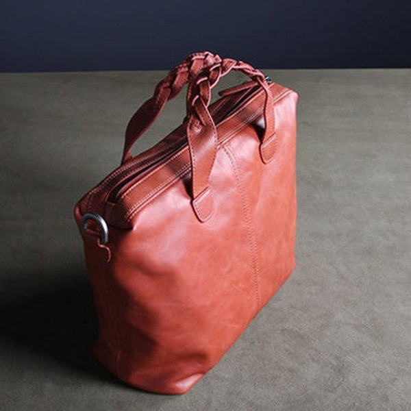 Womens Red Leather Work Handbag Purse Unique Leather Work Shoulder Purse for Ladies