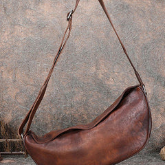 Vintage Brown Mens Sling Bag Leather Saddle Chest Bag Shoulder Purse Crossbody Pack for Men