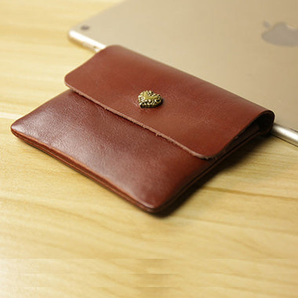 Cute Women Brown Leather Mini Coin Wallet Love Heart Change Wallet For Women