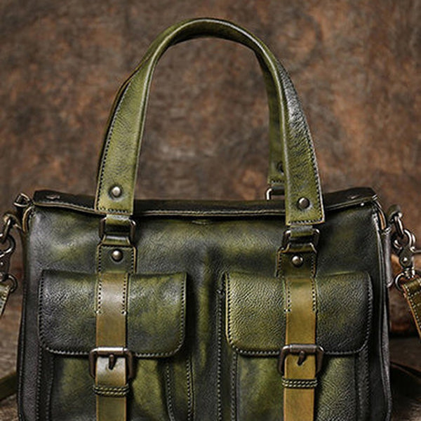 Handmade Green Leather Womens Satchel Shoulder Bag Best Handbag Vintage Crossbody Purses for Ladies